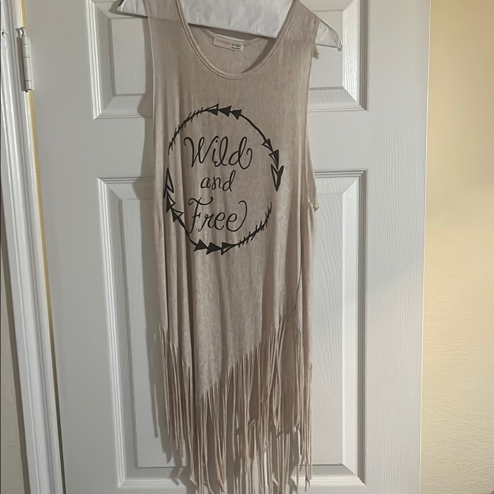 A'gaci Beige Tank Top with Fringe